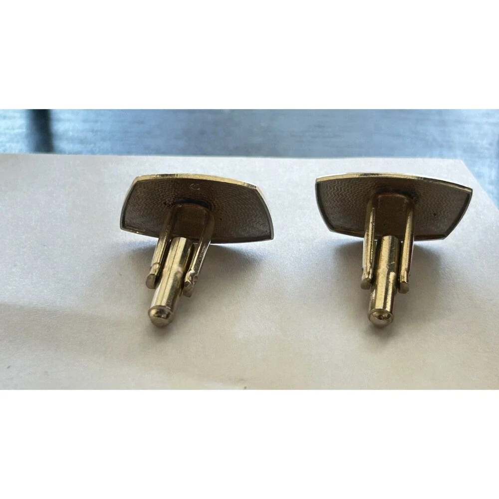 Vtg Gold Tone Textured Cufflinks Mid Century Modern Abstract Design Bullet Back